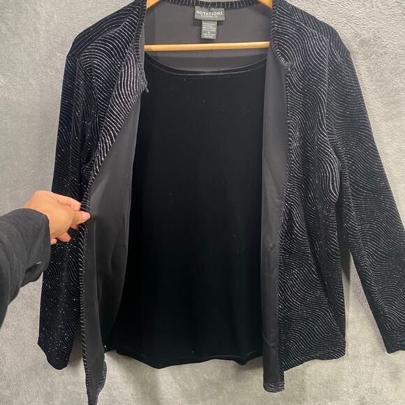 Notations Shirt Jacket XL Black Velvet Open Front‎ Stretch Party Formal Glam - Picture 3 of 15